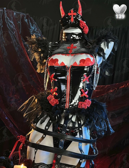 Power Derivative Lingerie Set Gothic Wedding Style Hollow Top and Panty with Gloves
