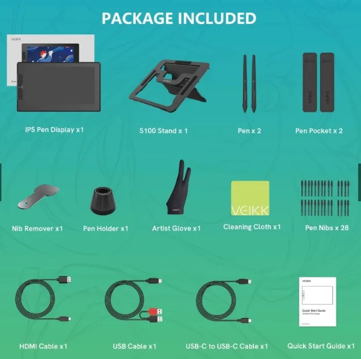 VEIKK VK1200V2 Pen display Graphic Drawing Monitor with Free Pen Holder , Tablet bag Support Tilt