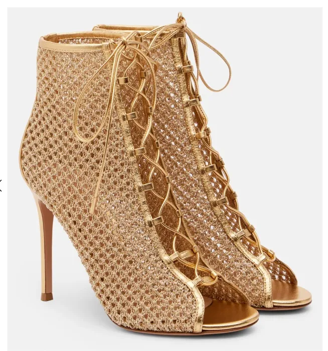 Gianvito Rossi 105 metallic leather-trimmed sandals