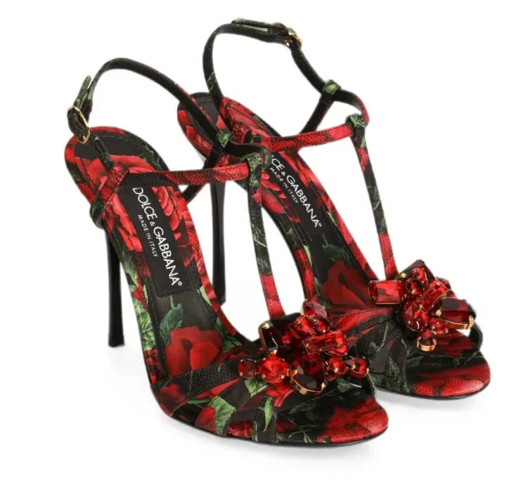 Dolce & Gabbana rose-print brocade sandals
