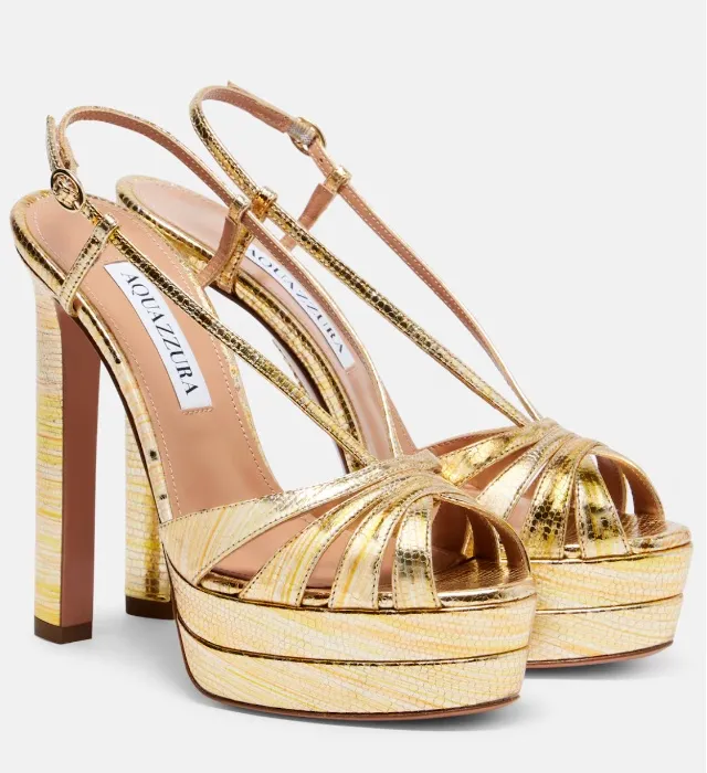 Aquazzura Aimée 130 metallic leather platform sandals