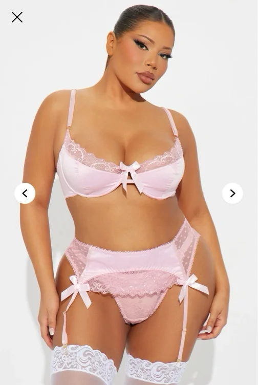 Mikayla 3 Piece Satin Bra And Panty Garter Set - Pink