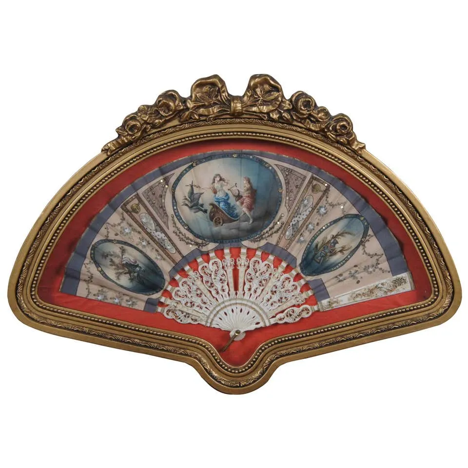Antique 18th Century French Neoclassical Hera's Chariot Hand Fan Shadowbox