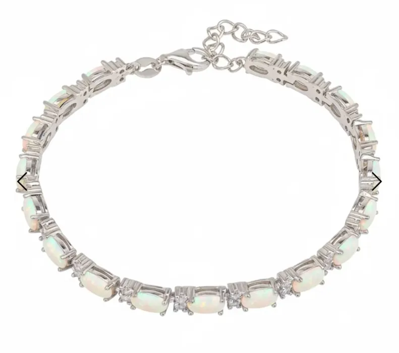 White Opal Tennis Bracelet Silver