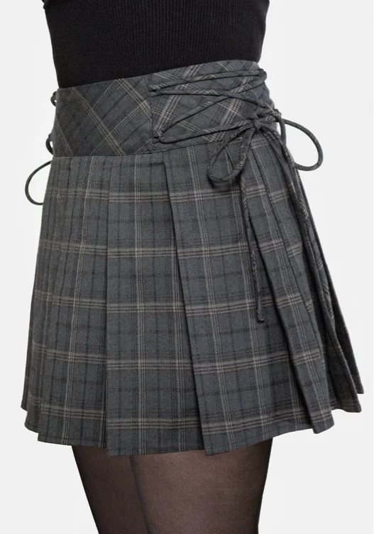 DISTURBIA Caitriona Check Lace Up Side Mini Skirt | US 6