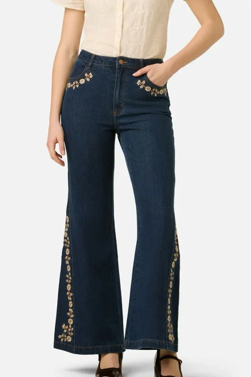 PRINCESS HIGHWAY Luxe Fleur Embroidered Jean | 6 / Blue Denim