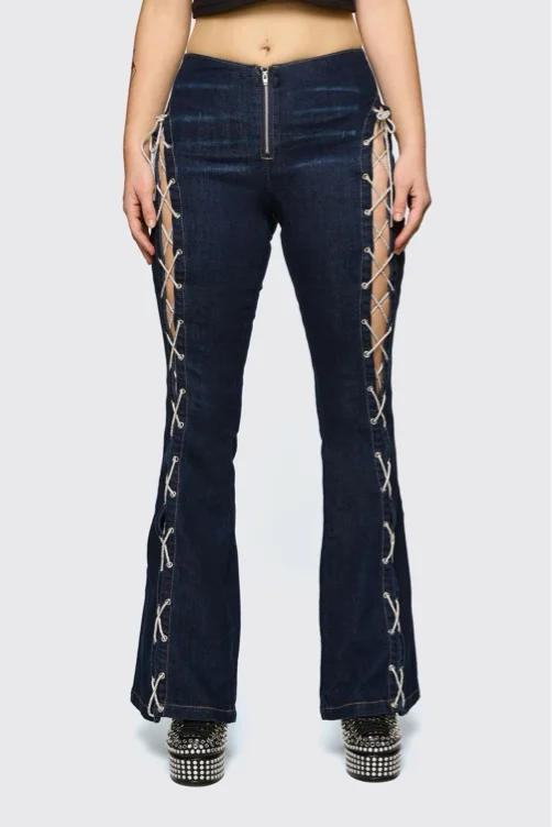 DANGERFIELD Dizzy Lace Up Flares | 6 / Navy