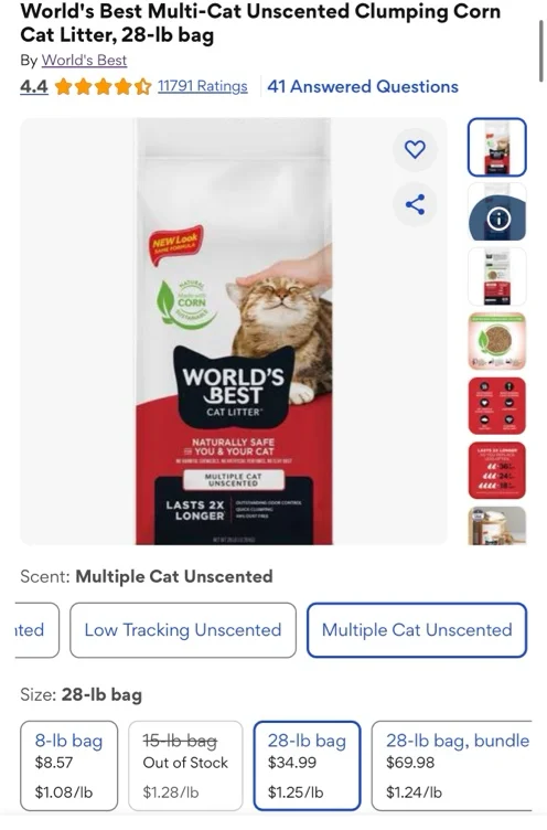 World's Best Multi-Cat Unscented Clumping Corn Cat Litter